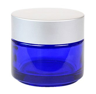 Cobalt glass jar with silver lid 50ml