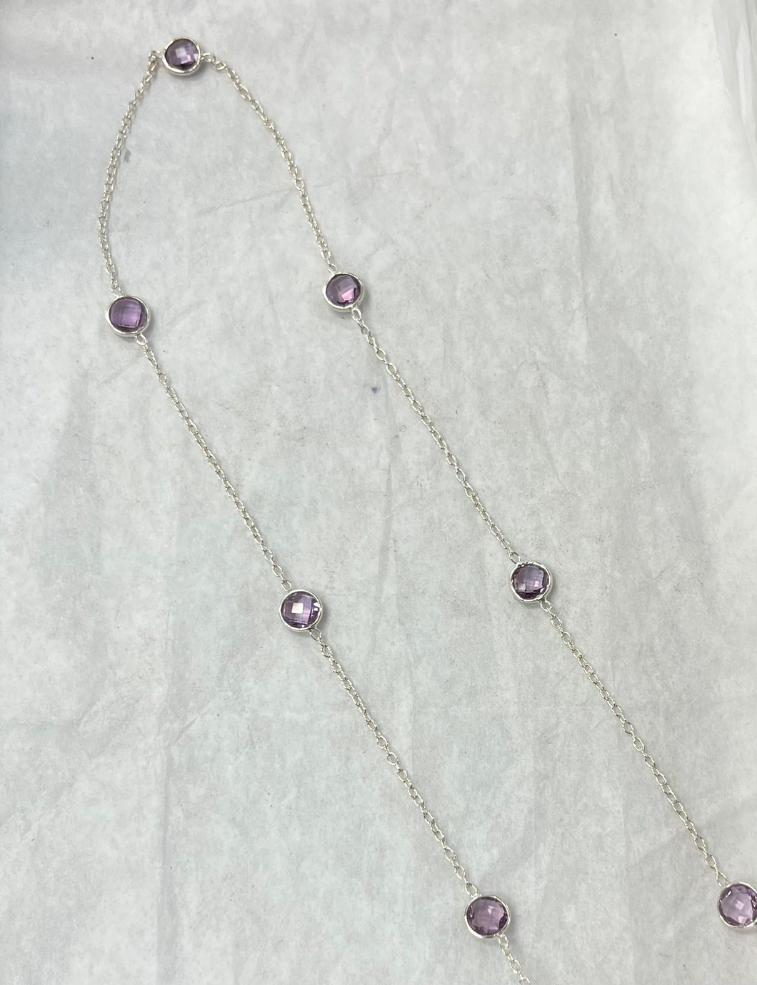Silver Chain Linked Rounded Faceted Amethyst Necklace