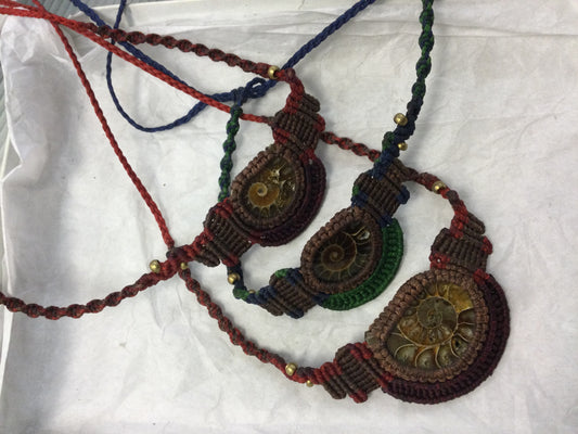 Ammonite colourful macrame necklace