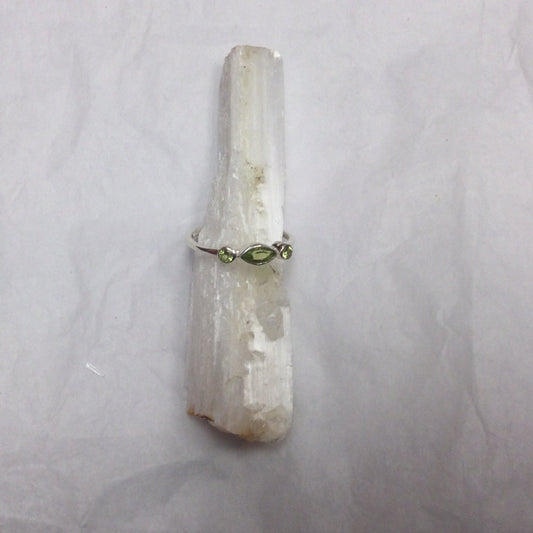 Peridot Three Stone Marquise Ring - Size 8