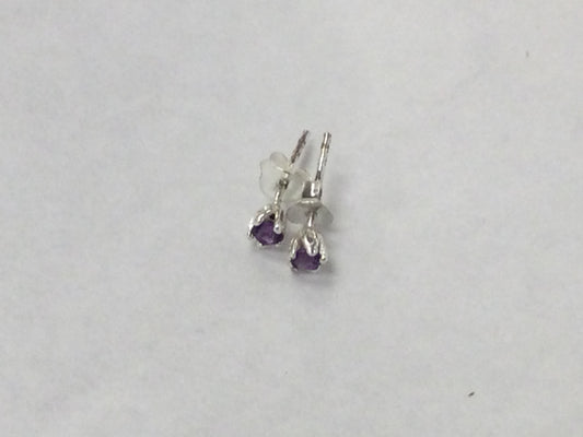 Silver Tulip Stud Earrings With Amethyst