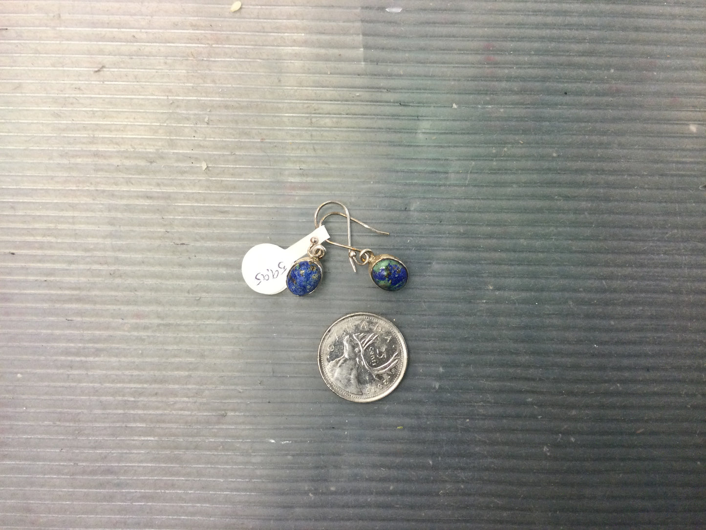 Small Silver Round Azurite Dangle Earrings