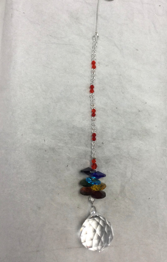 Chakra Hanging Crystal with red and clear beads