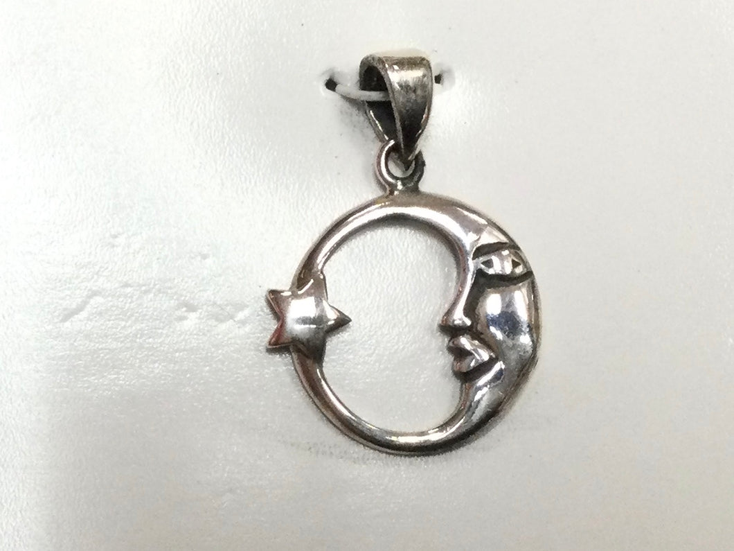 Moon and Star Pendant - Silver