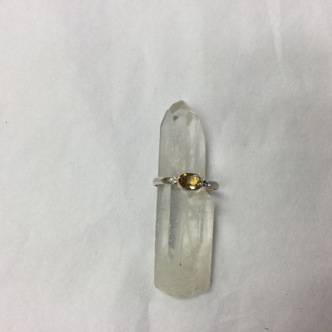 Simple Silver Gemstone Ring - Citrine