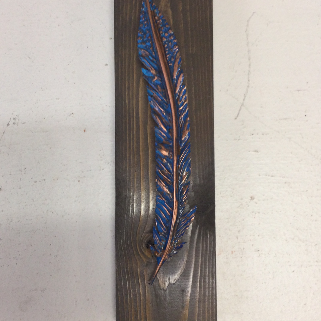 Oxidized Copper Feather  - Blue