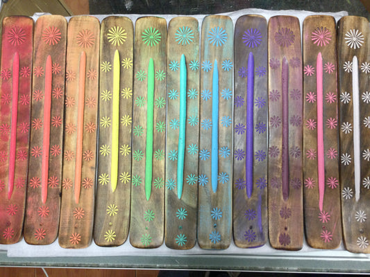 Wooden Rainbow Incense Holder (Various Colors)