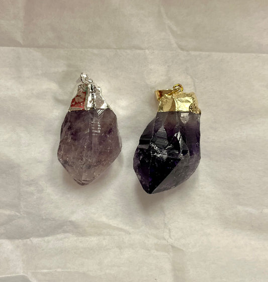 Rough Amethyst Pendant Gold or Silver Top