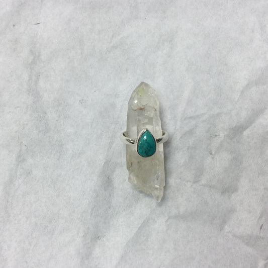 Silver Teardrop Polished Turquoise Ring - Size 5