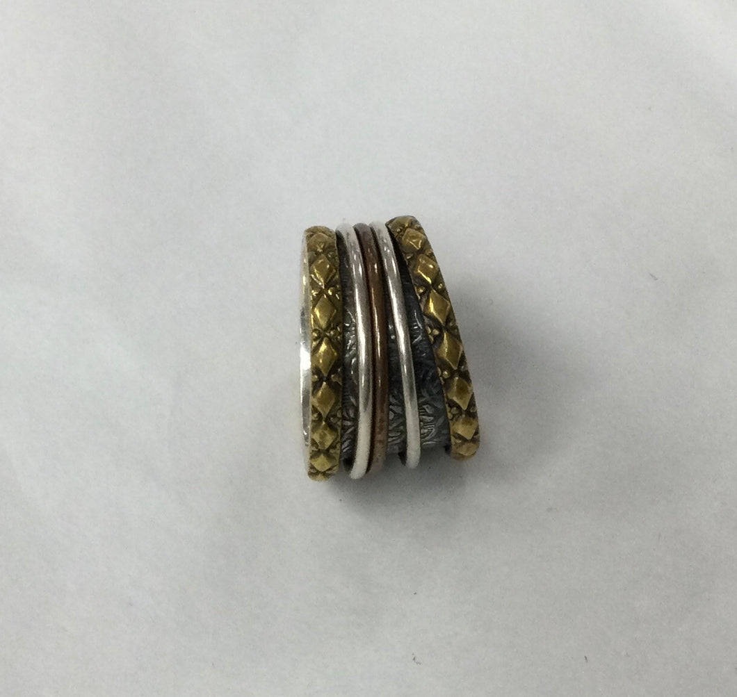 meditation ring silver with circled gold rings size 10