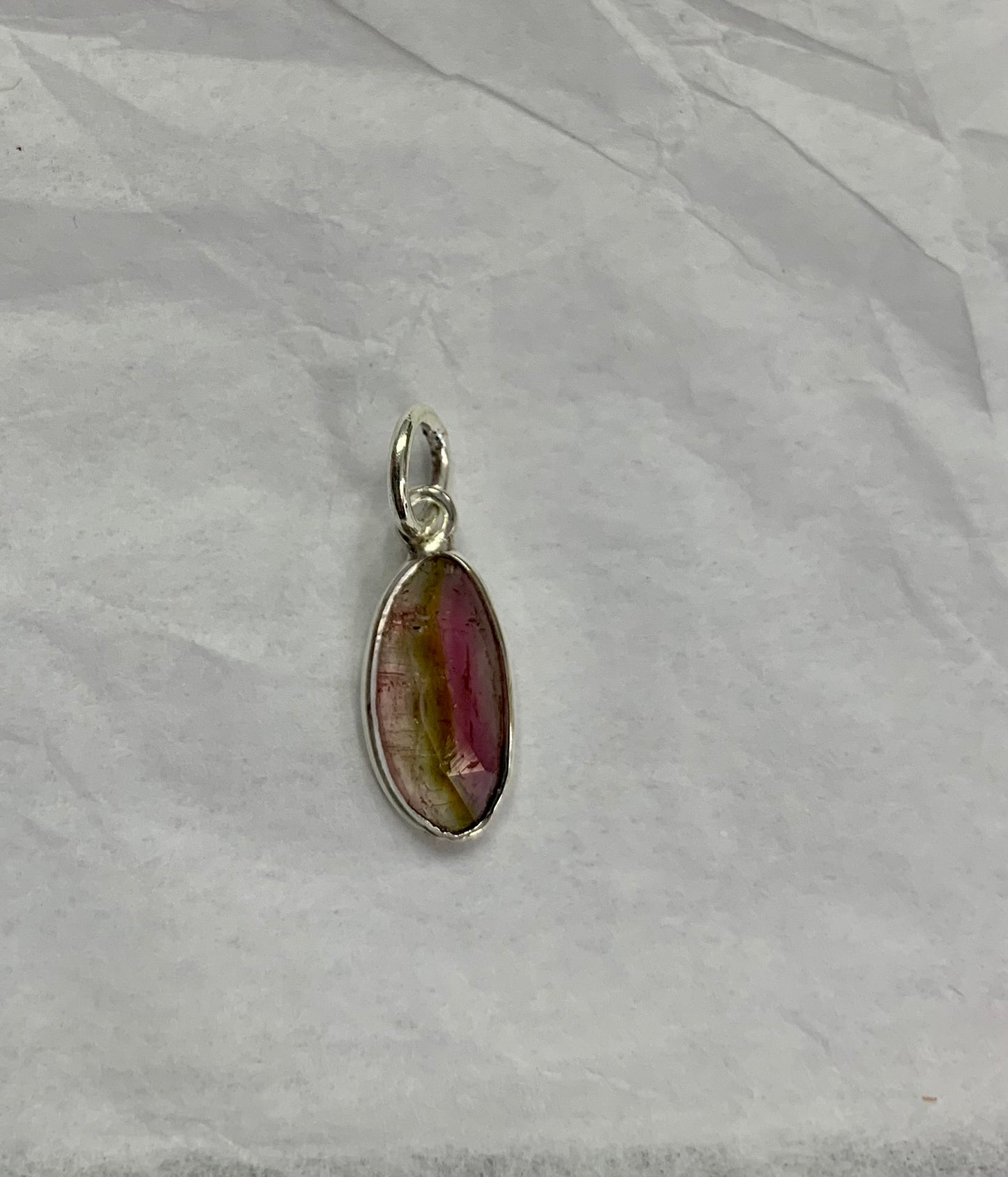 Watermelon Tourmaline Faceted Pendant in Silver 1cm