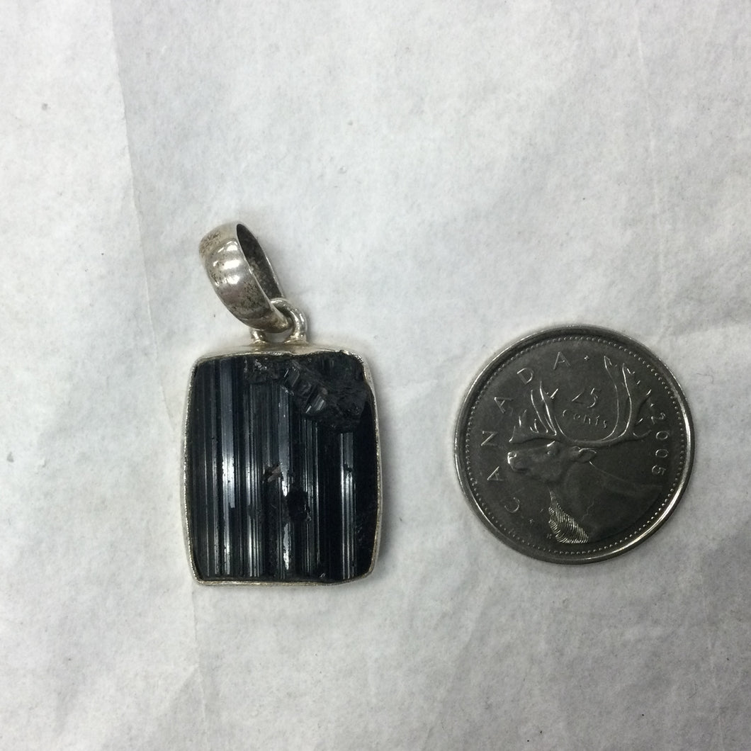 Rough Black Tourmaline Rectangular Pendant