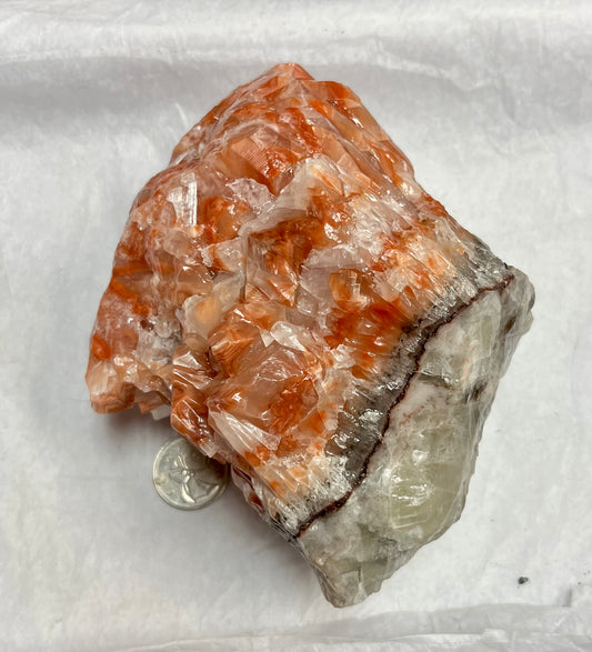 Large Rough Red Calcite with Green Calcite Inclusions
