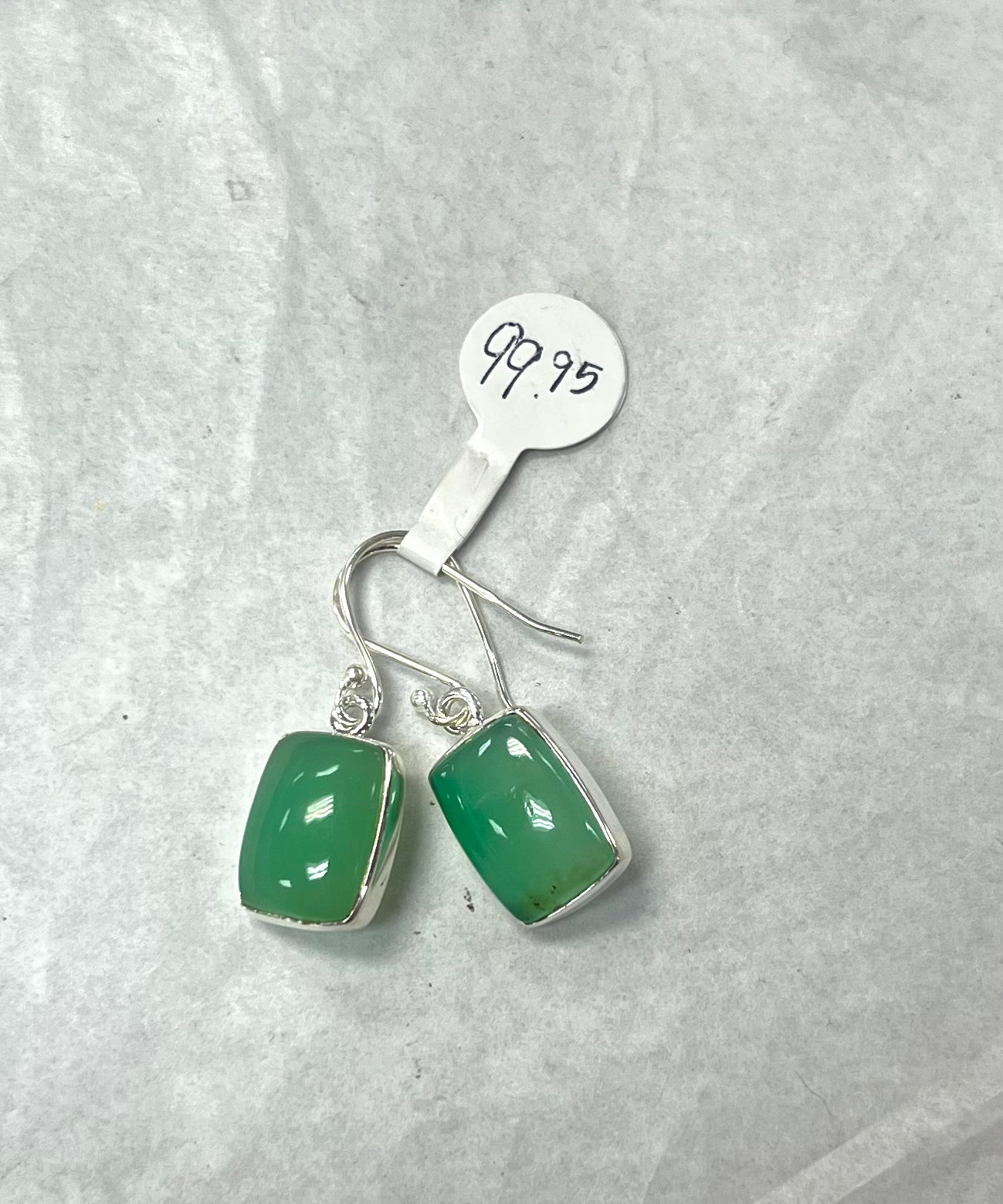 Silver Rectangular Chrysoprase  Dangle Earrings