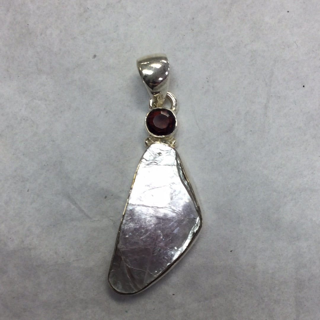 Lepidolite Raw Pendant with Garnet