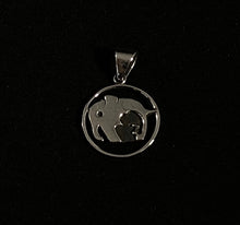 Load image into Gallery viewer, Silver Elephant and Calf Circle Pendant
