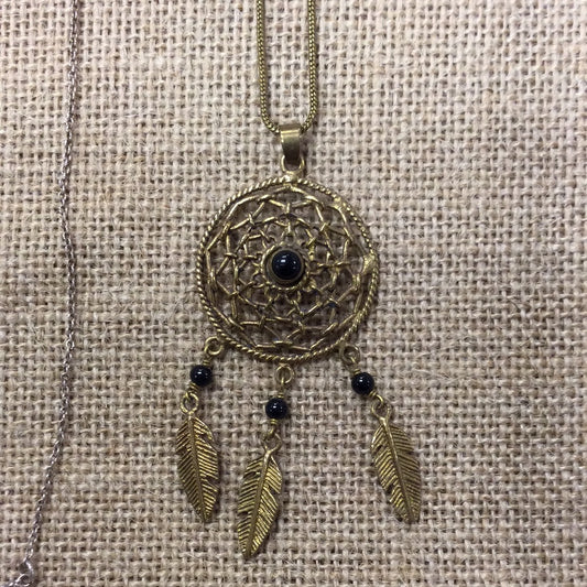 Dreamcatcher Necklace Gold - Various Stones in Center