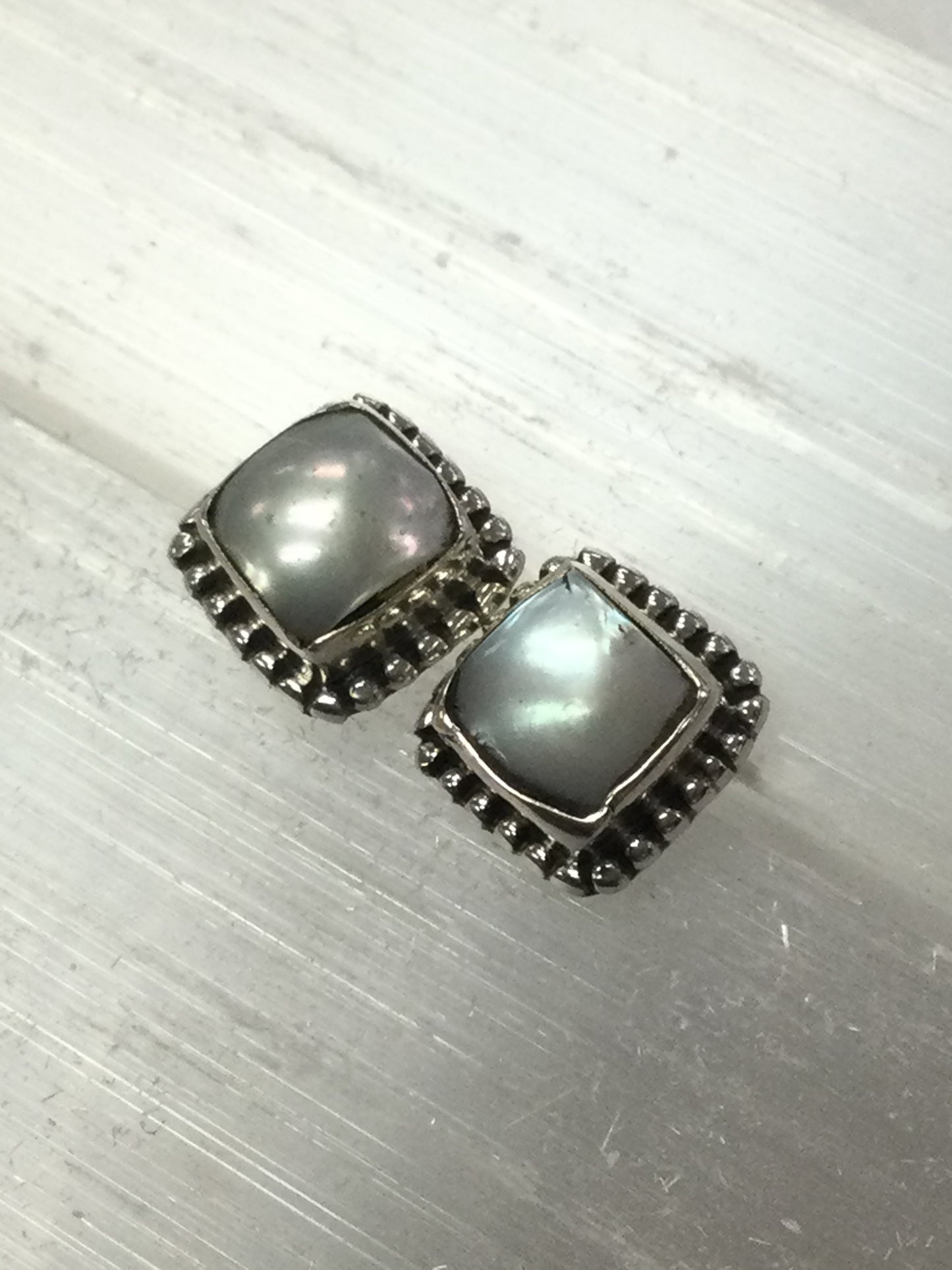 Square Shaped Sterling Silver Crystal Stud Earrings