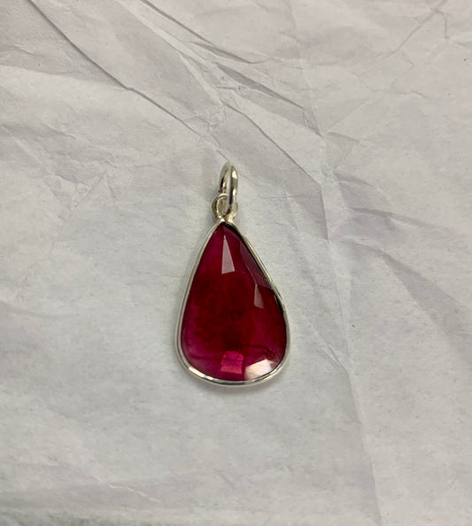Pink Tourmaline Faceted Pendant in Silver 2cm