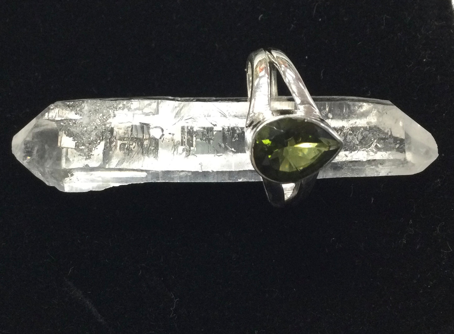 Moldavite Teardrop Silver Ring