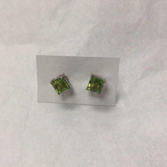 Peridot Square Faceted Stud Earrings