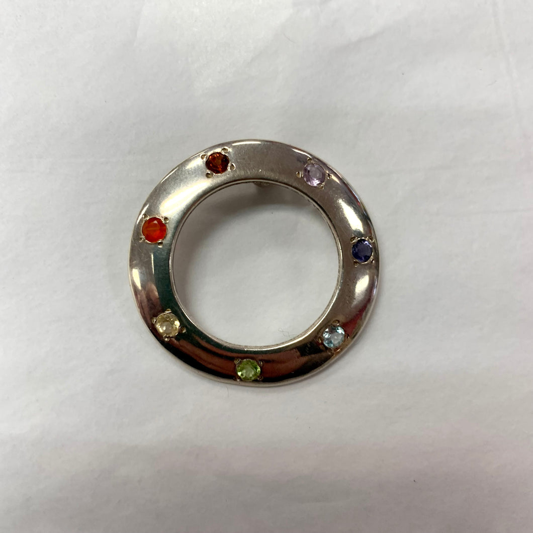 Silver Circle Chakra (Fine Gemstones) Pendant 2.75cm