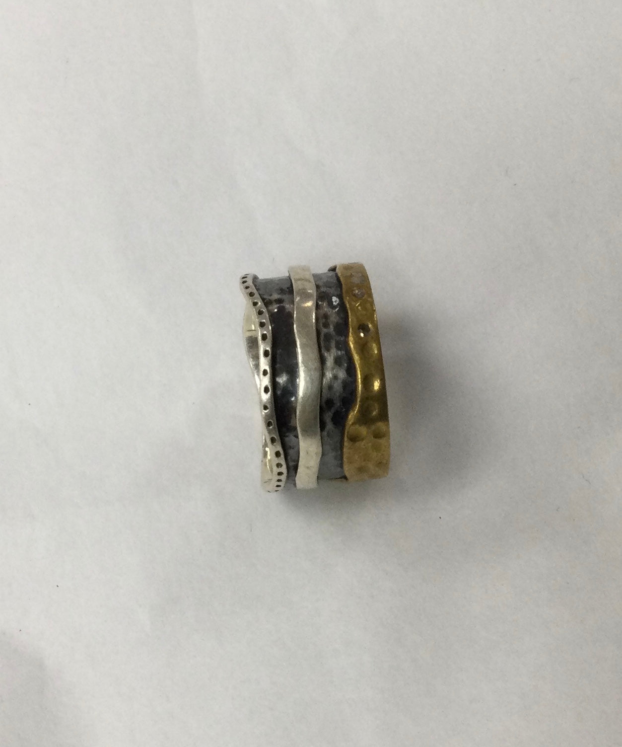 Meditation Ring, Size 9, Silver with Large Gold Wave, Silver Speckled Wave, and Silver Band