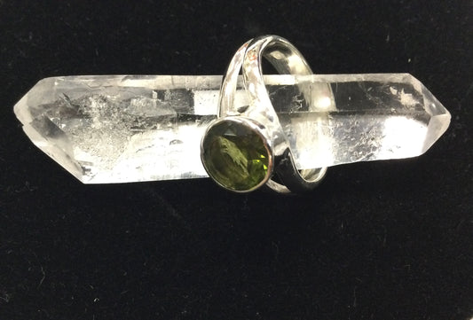 Moldavite Round Silver Ring