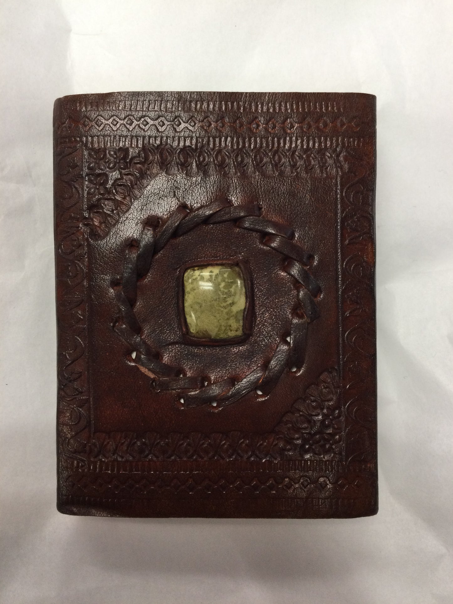 3.5x4.5 Brown Leather Journal / Notebook, Crystal Inlay, Cord Fastener