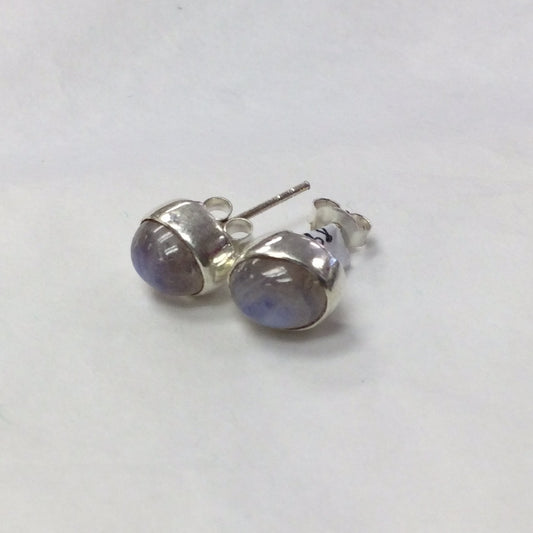 Rainbow Moonstone Oval Stud Earrings