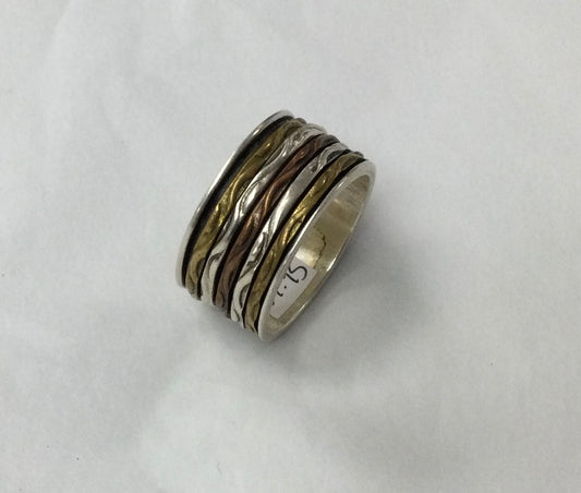 Meditation Ring, Size 11, 5 Gold/Silver/Copper Bands
