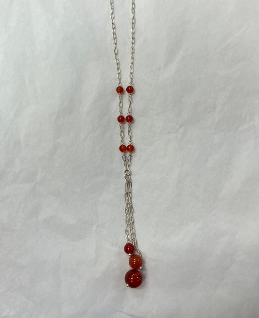 Silver Carnelian Drop Necklace