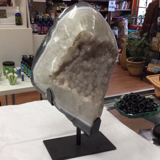 Chalcedony Druzy Geode with Stand