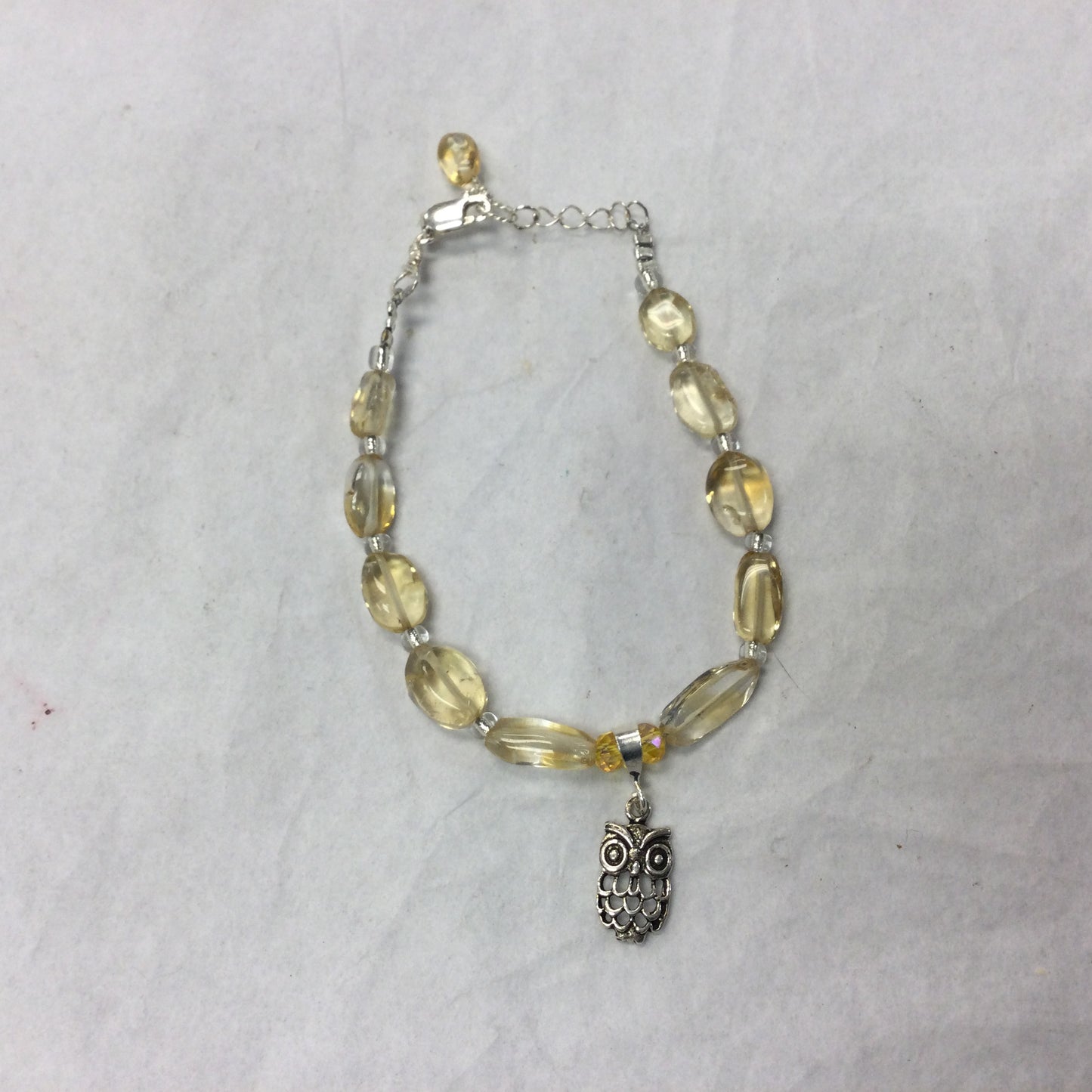 Oblong Beaded Crystal Clasp Bracelet with Metal Charm