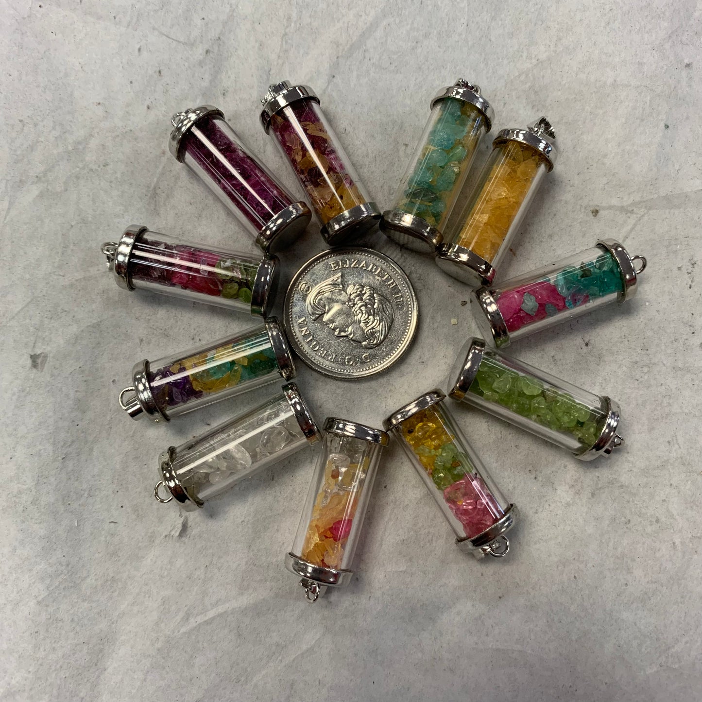 Assorted Dyed Gemstone Vial Pendant