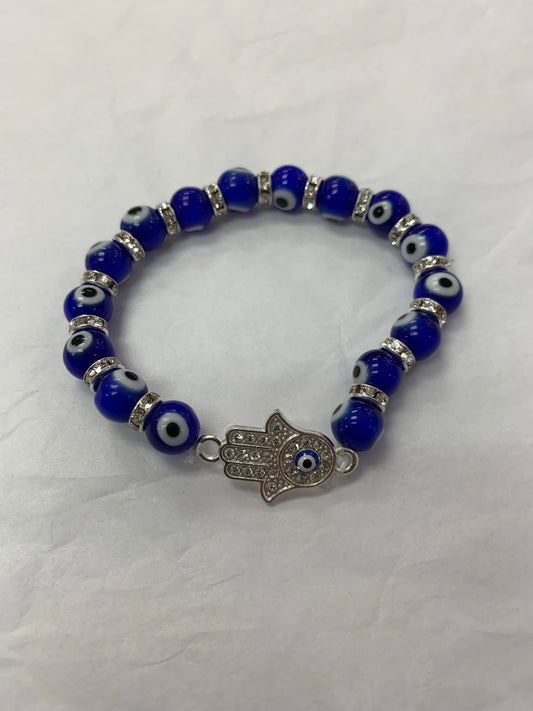 Glass Beaded Evil Eye Bracelet with Fatima Hand