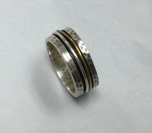 Meditation Ring, Size 6, Silver with Gold/Silver Rings