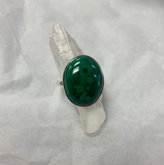 Oval Malachite Ring in Silver Size 8