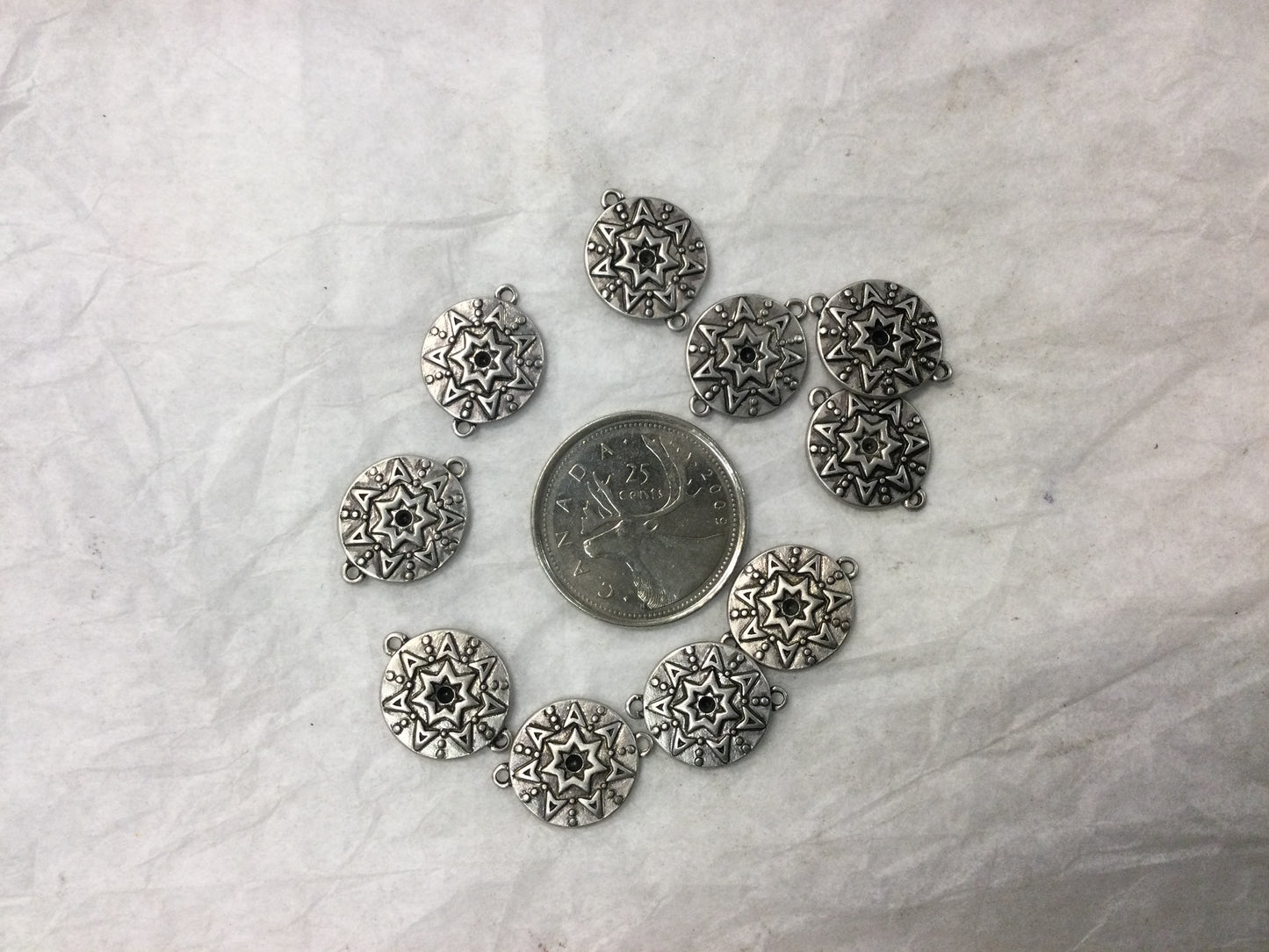 Radiating 7 Pointed Star Coin Charm, Antique Silver Plated