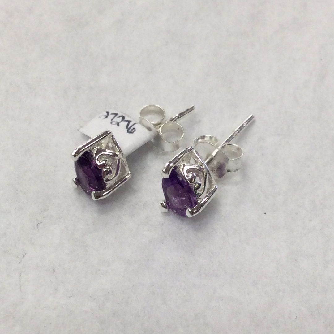 Amethyst drop shaped stud earrings