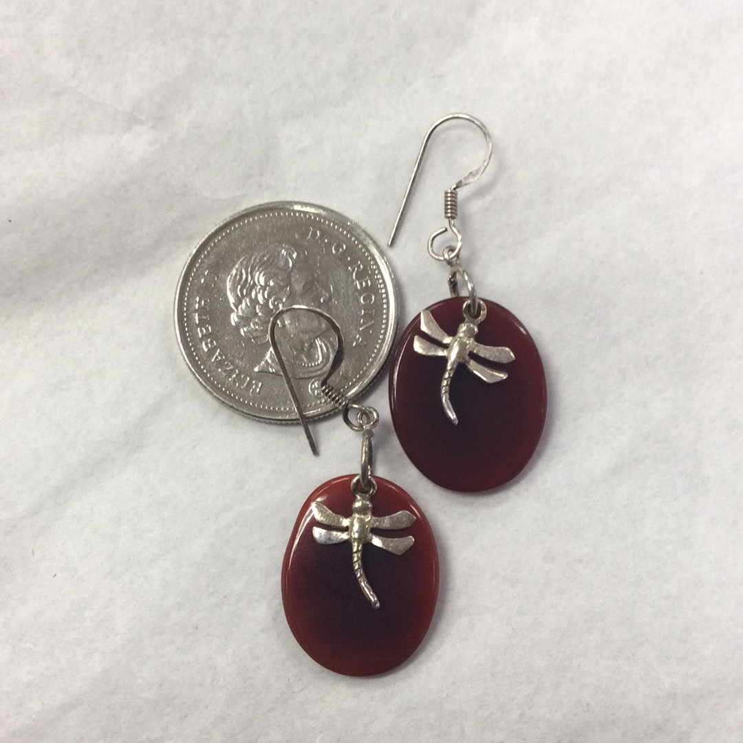 Dragonfly fire agate dangling earring