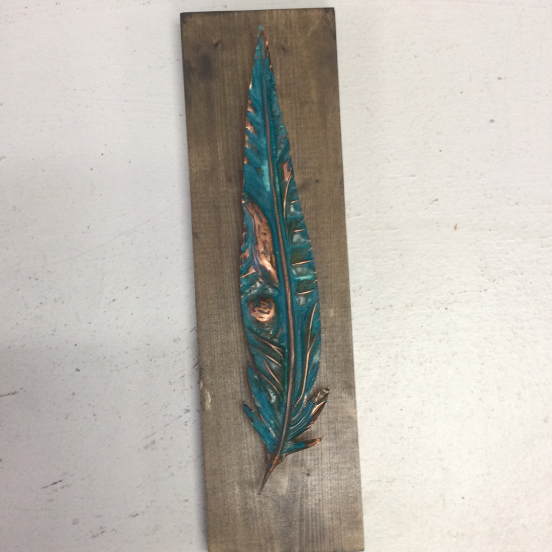 Oxidized Copper Feather - Teal