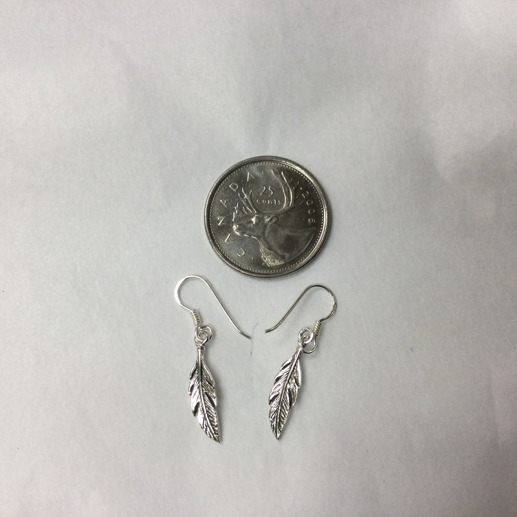 Small Silver Feather Dangle Earrings