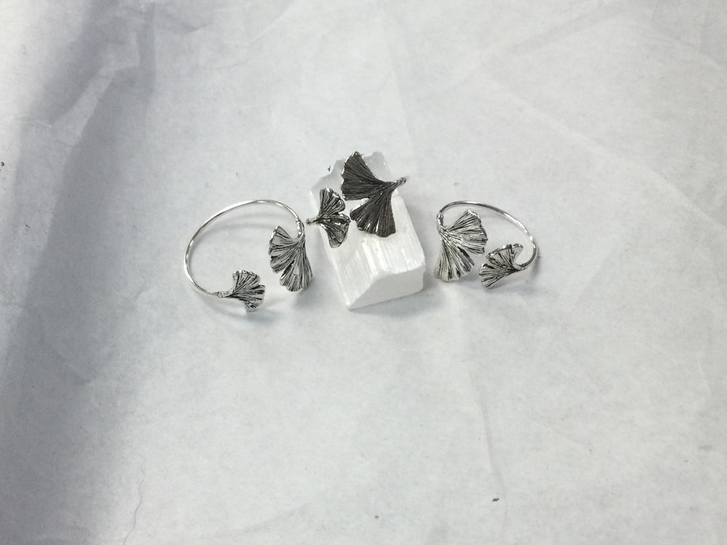 Adjustable Silver Ginkgo Rings