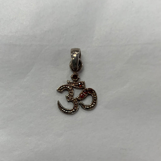 Pendant Silver Om with Garnet Gemstones 1cm