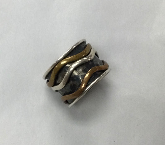 Meditation Ring, Size 6, Trimetal, Waves