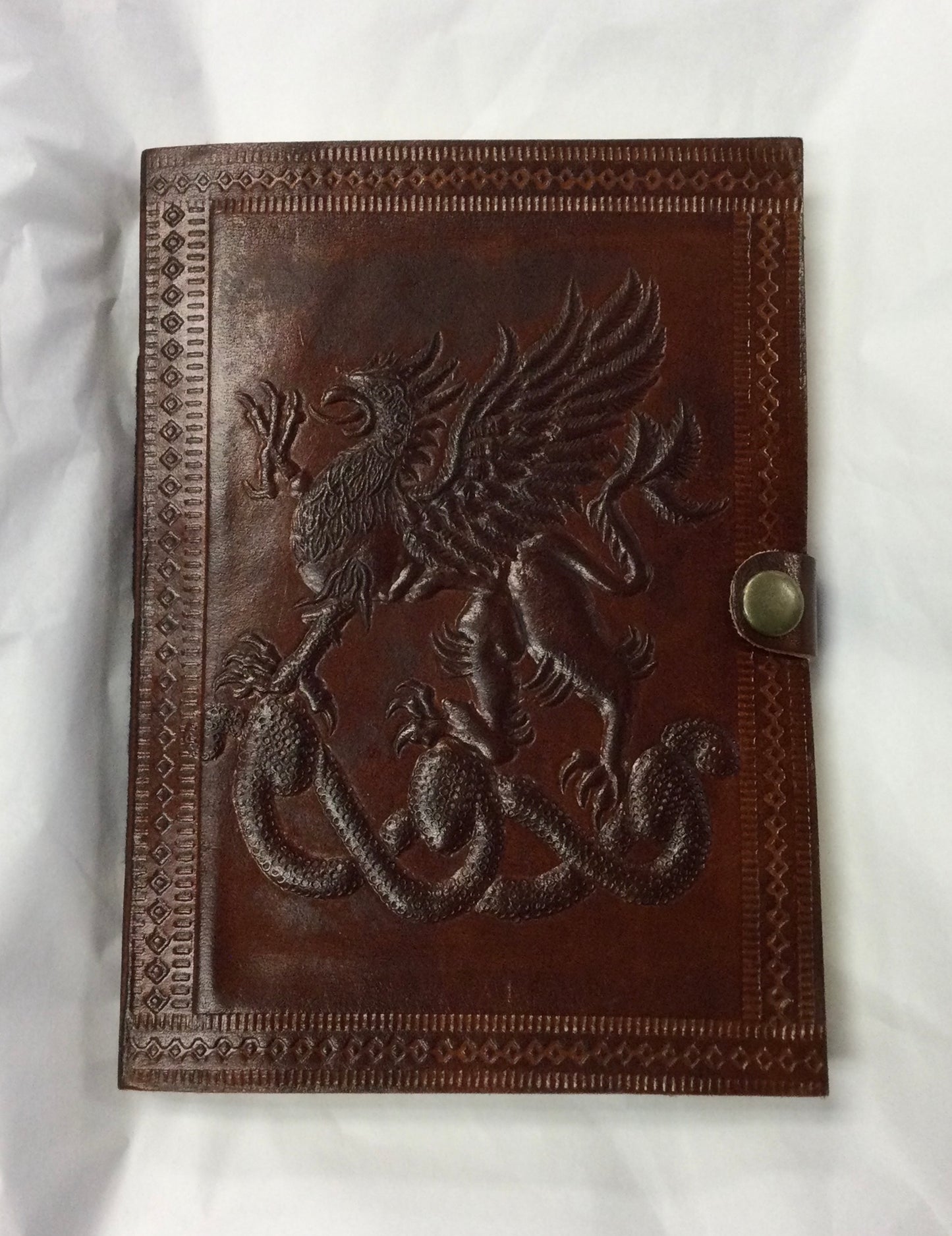 Coloured Leather Journal / Notebook, Various Motifs, Single Fastener