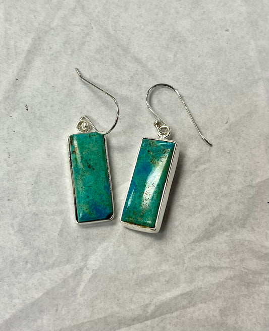 Silver Rectangular Turquoise Dangle Earrings