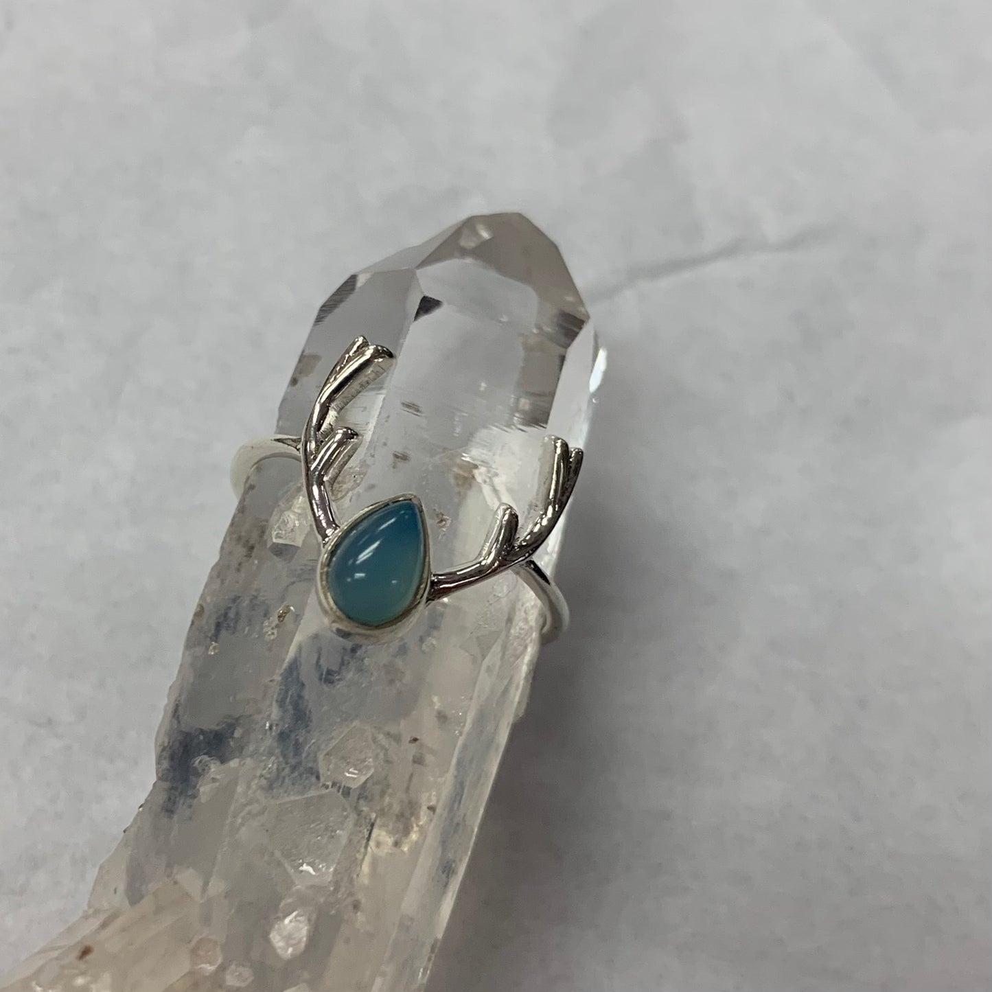 Small Chalcedony Silver Antler Ring size 7