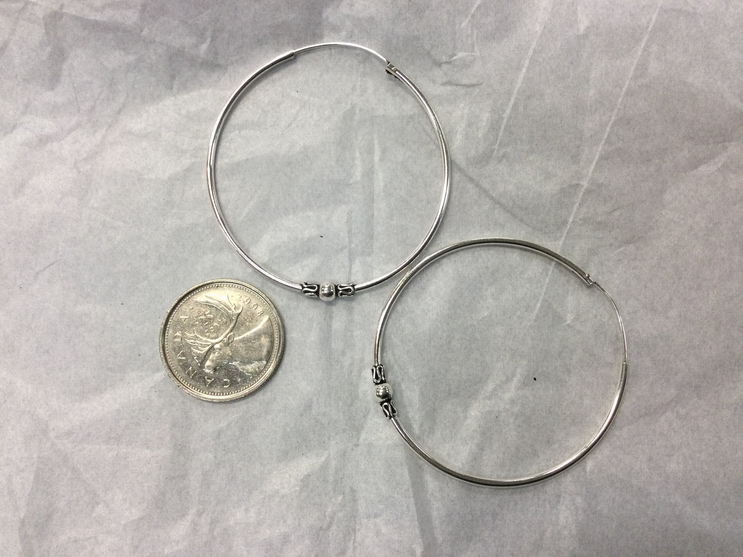 Large Silver Hoop Earrings with ball, 2”